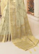 Cream Yellow Woven Linen Silk Saree