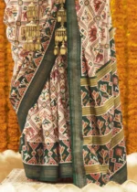 Cream and Green Patola Saree