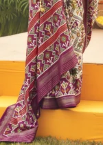 Cream and Magenta Patola Saree