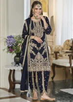 Dark Blue Dhoti Suit with Embroidery Work