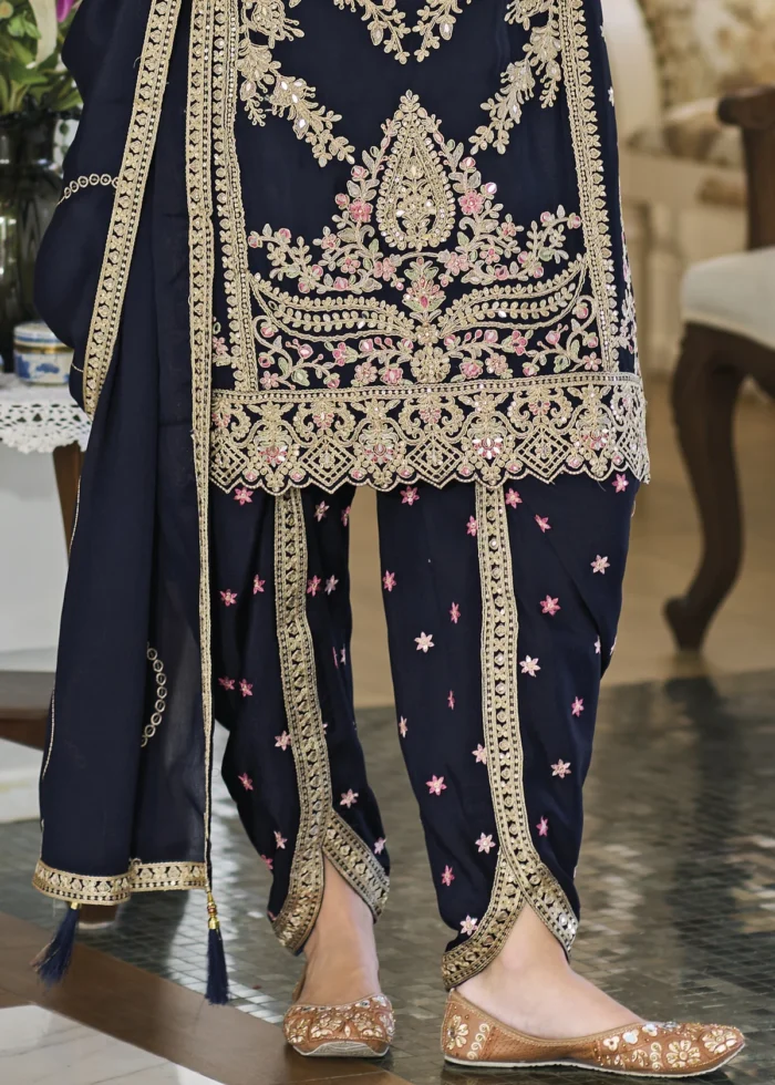 Dark Blue Dhoti Suit with Embroidery Work