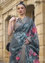 Dark Blue Silk Brasso Saree