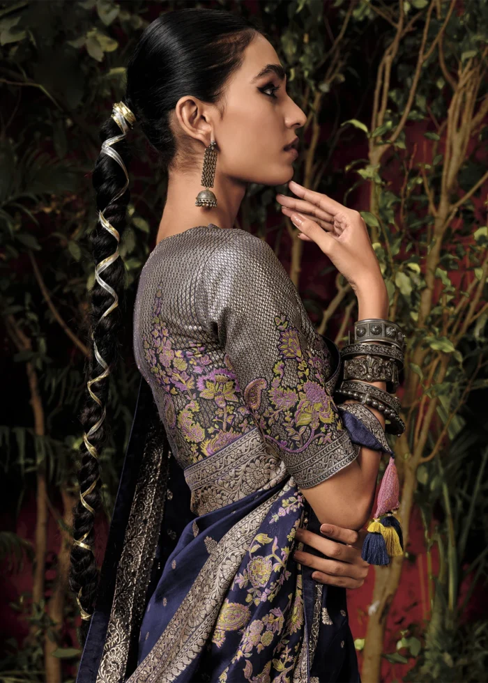 Dark Indigo Banarasi Saree with Meenakari