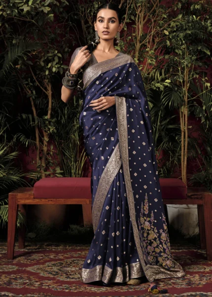 Dark Indigo Banarasi Saree with Meenakari