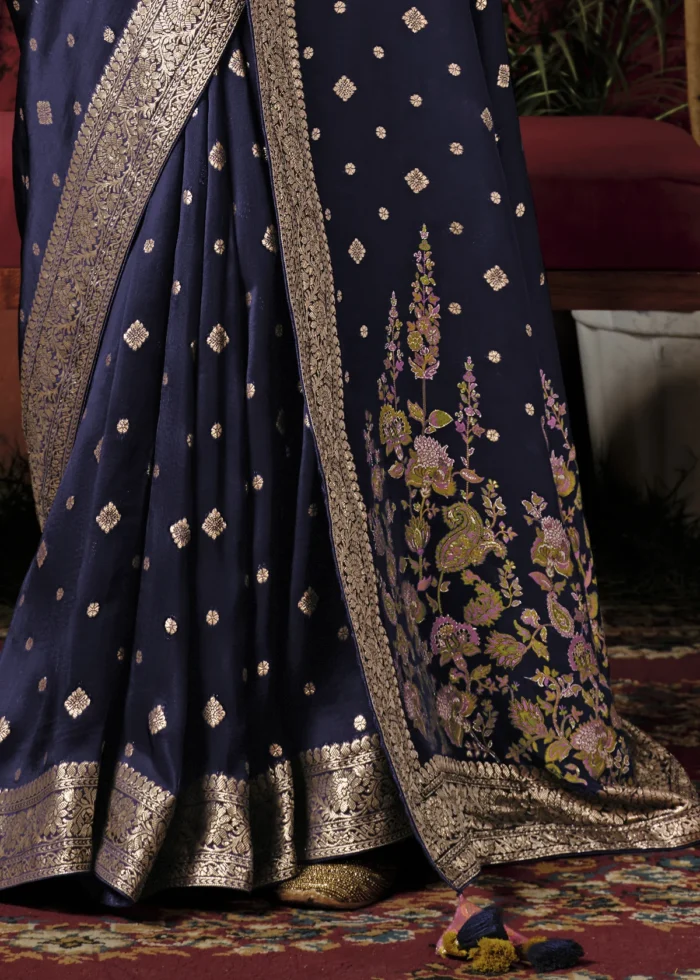 Dark Indigo Banarasi Saree with Meenakari