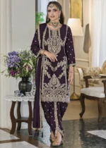 Dark Purple Dhoti Suit with Embroidery Work