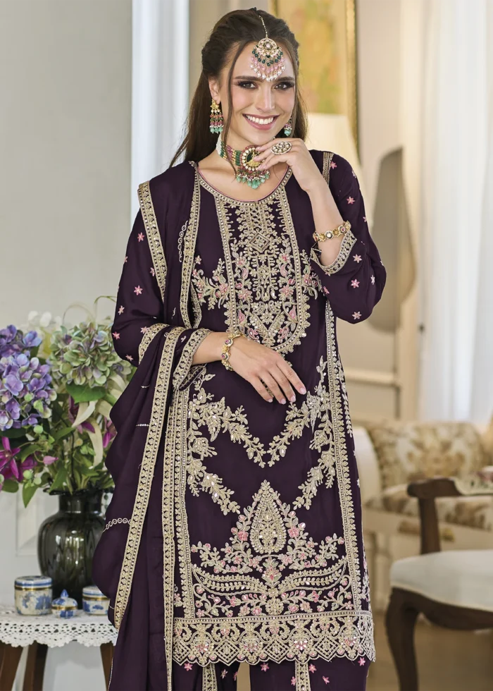 Dark Purple Dhoti Suit with Embroidery Work