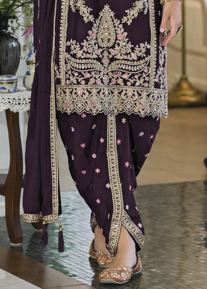 Dark Purple Dhoti Suit with Embroidery Work