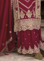 Embroidered Maroon Silk Sharara Suit