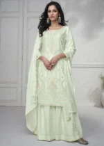 Embroidered Mint Green Chinon Silk Sharara Suit