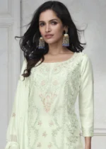 Embroidered Mint Green Chinon Silk Sharara Suit