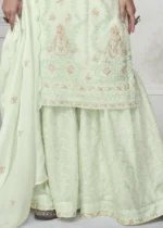 Embroidered Mint Green Chinon Silk Sharara Suit