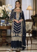 Embroidered Navy Blue Silk Sharara Suit