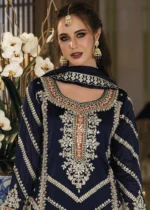 Embroidered Navy Blue Silk Sharara Suit