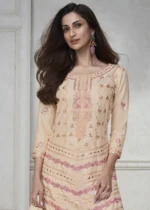 Embroidered Peach Chinon Silk Sharara Suit