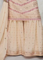 Embroidered Peach Chinon Silk Sharara Suit