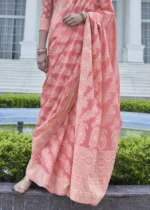 Flamingo Pink Lucknowi Chikankari Cotton Silk Saree