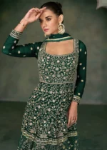 Forest Green Georgette Anarkali Gown with Heavy Embroidery