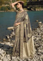 Olive Brown Banarasi Saree with Embroidery Work