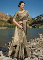 Olive Brown Banarasi Saree with Embroidery Work