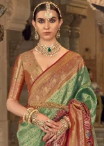 Grass Green Banarasi Silk Saree with Brocade Blouse