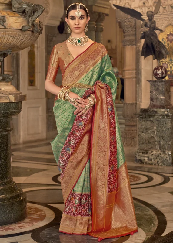 Grass Green Banarasi Silk Saree with Brocade Blouse