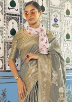 Gray Woven Linen Silk Saree