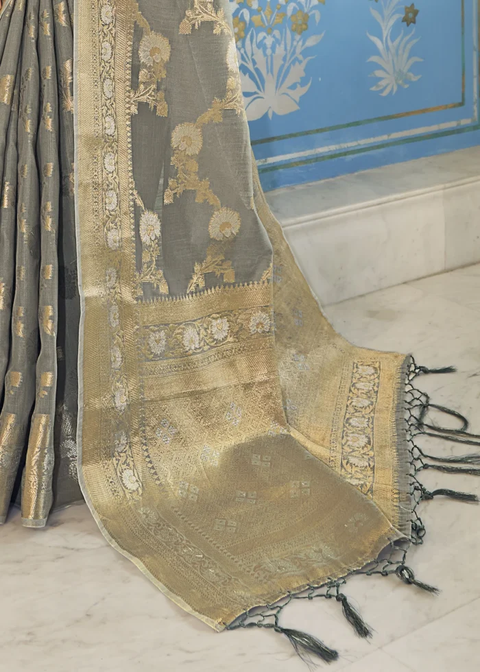 Gray Woven Linen Silk Saree