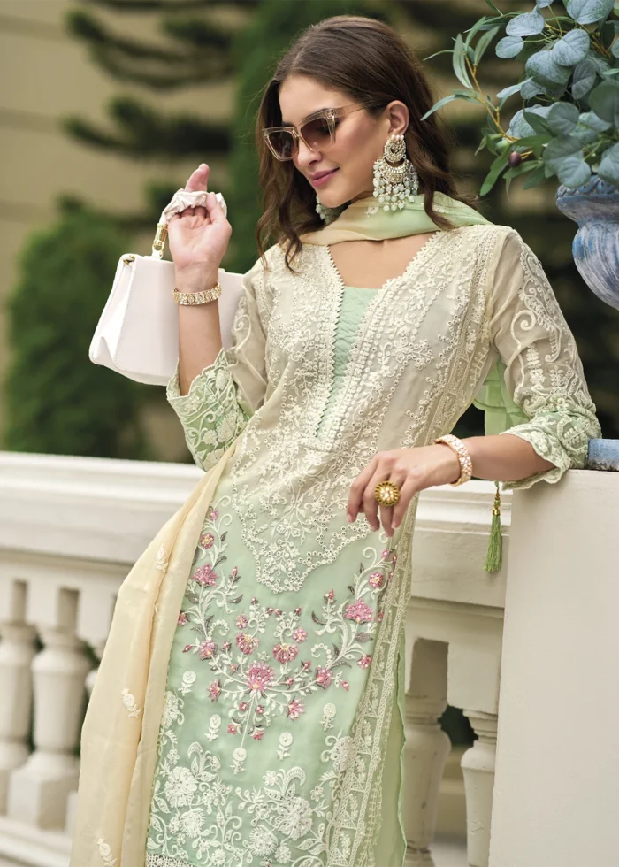 Green Organza Suit with Embroidery Work