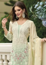 Green Organza Suit with Embroidery Work