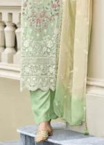 Green Organza Suit with Embroidery Work