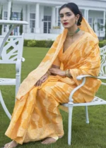 Honey Yellow Lucknowi Chikankari Cotton Silk Saree