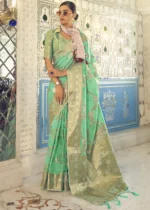 Jade Green Woven Linen Silk Saree