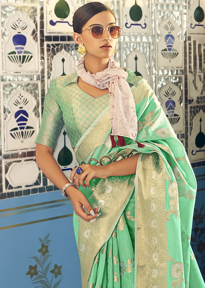 Jade Green Woven Linen Silk Saree