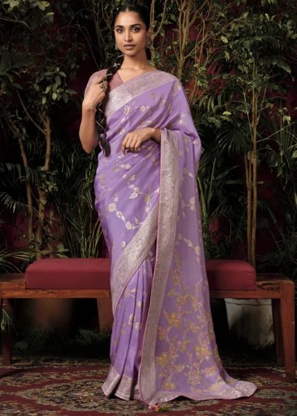 Lavender Banarasi Saree with Meenakari