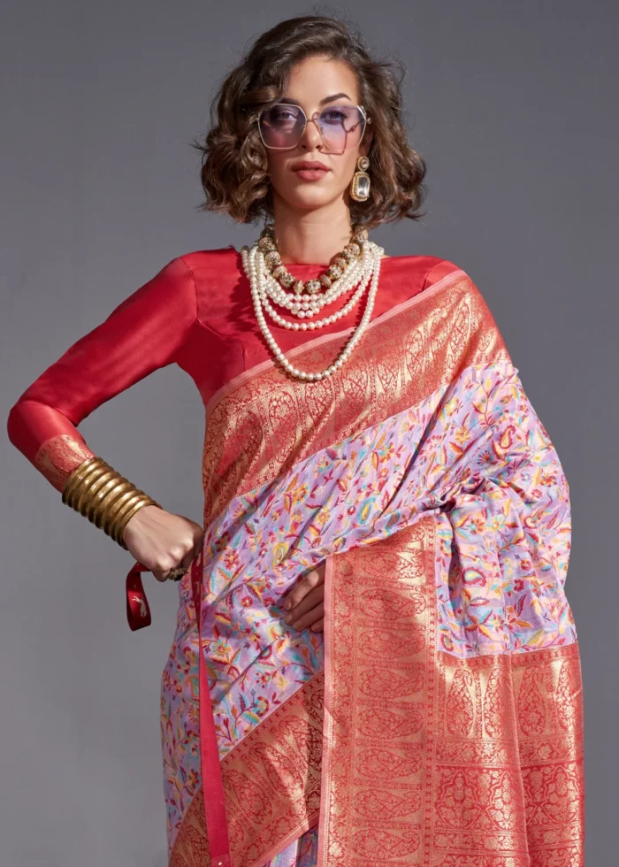 Lavender Kashmiri Jamawar Saree with Banarasi Pallu