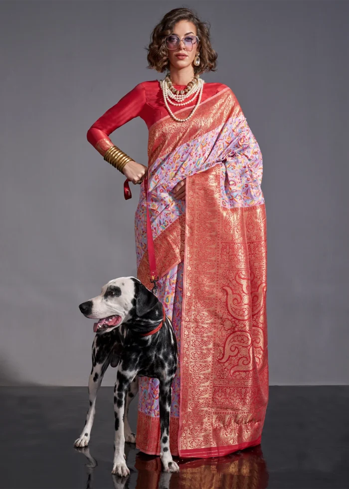 Lavender Kashmiri Jamawar Saree with Banarasi Pallu