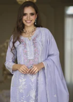 Lavender Organza Suit with Embroidery Work