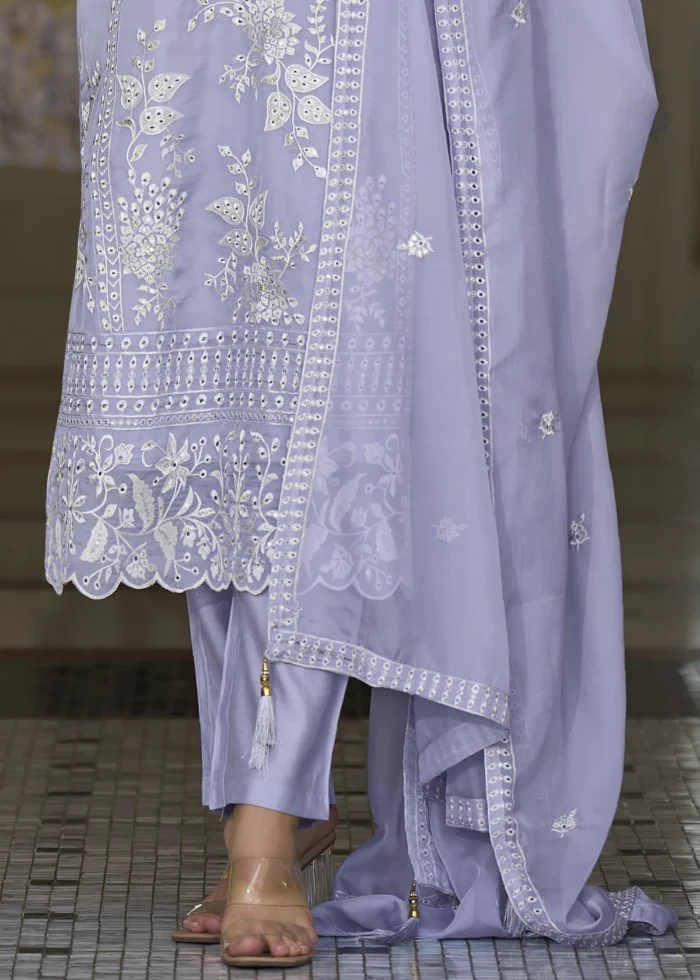 Lavender Organza Suit with Embroidery Work