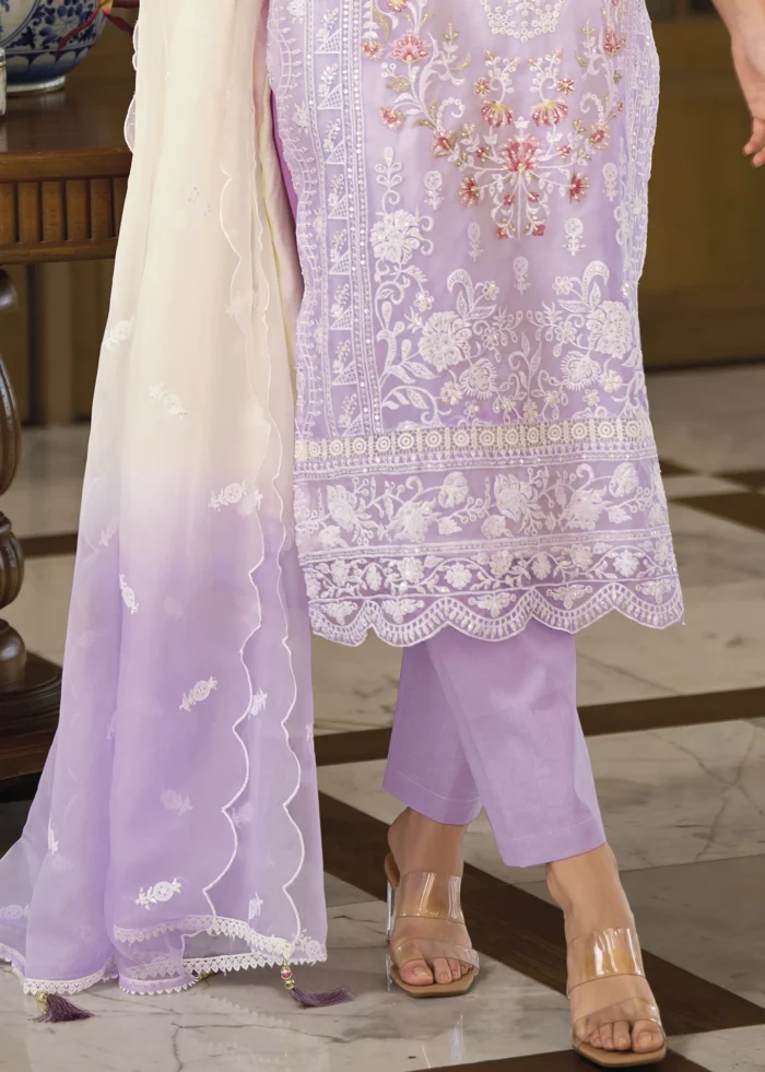 Lavender Organza Suit with Embroidery Work