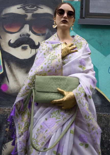 Lavender Parsi Weave Cotton Silk Saree