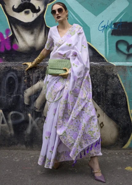 Lavender Parsi Weave Cotton Silk Saree