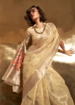 Lemon Yellow Tissue Silk Saree