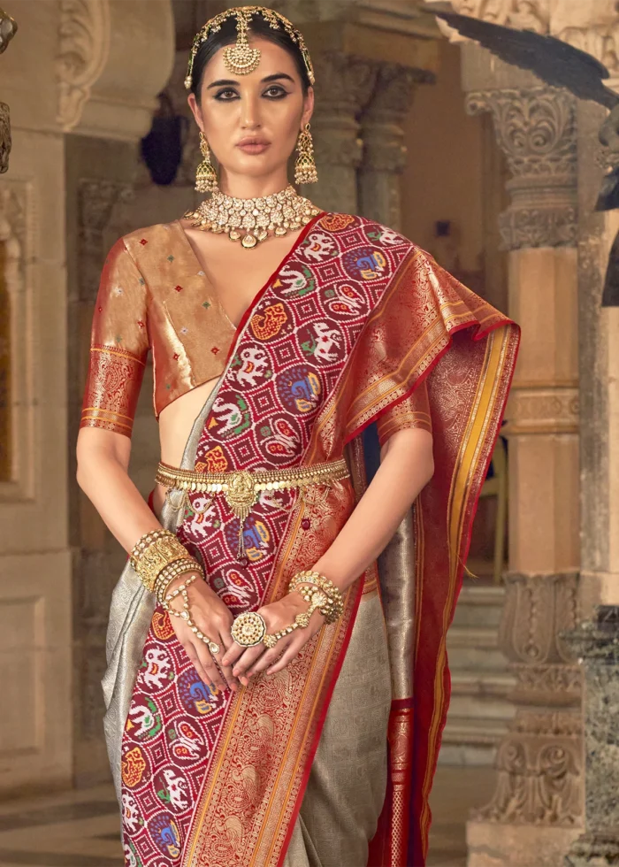 Light Gray Banarasi Silk Saree with Brocade Blouse