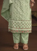 Light Green Embroidered Suit in Organza