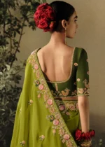 Lime Green Embroidered Saree