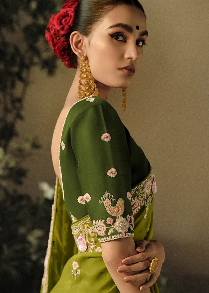 Lime Green Embroidered Saree