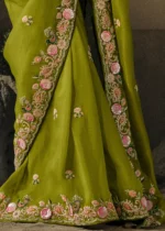 Lime Green Embroidered Saree