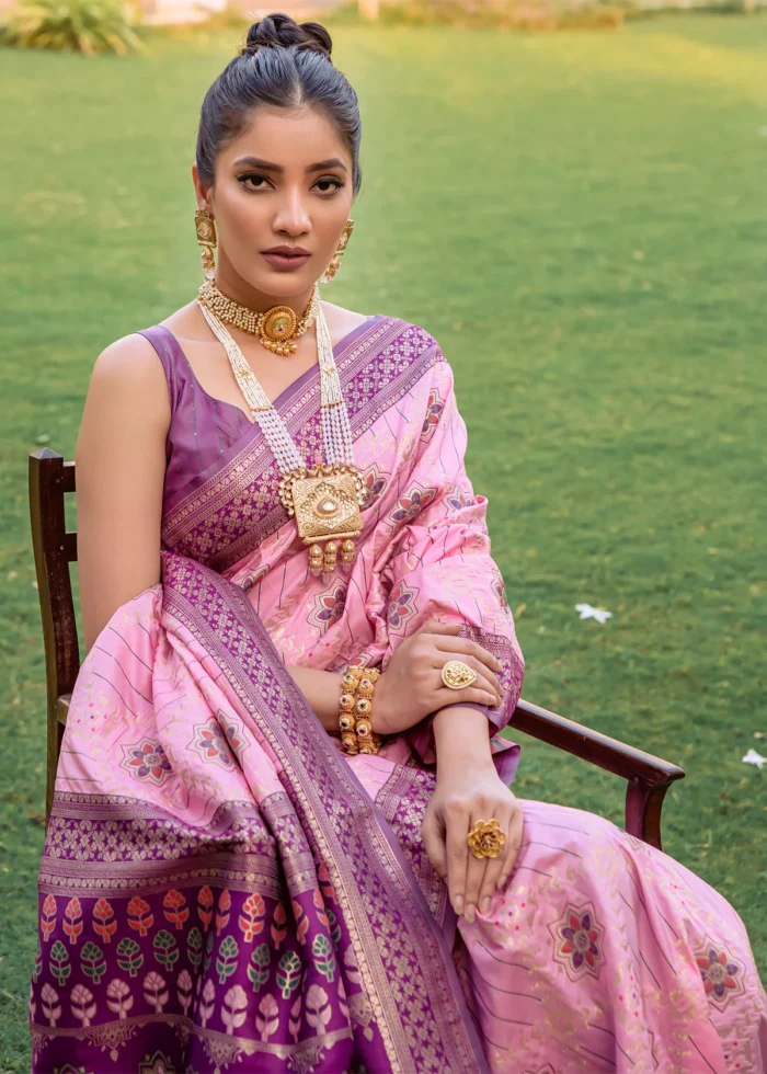 Lotus Pink Patola Silk Saree