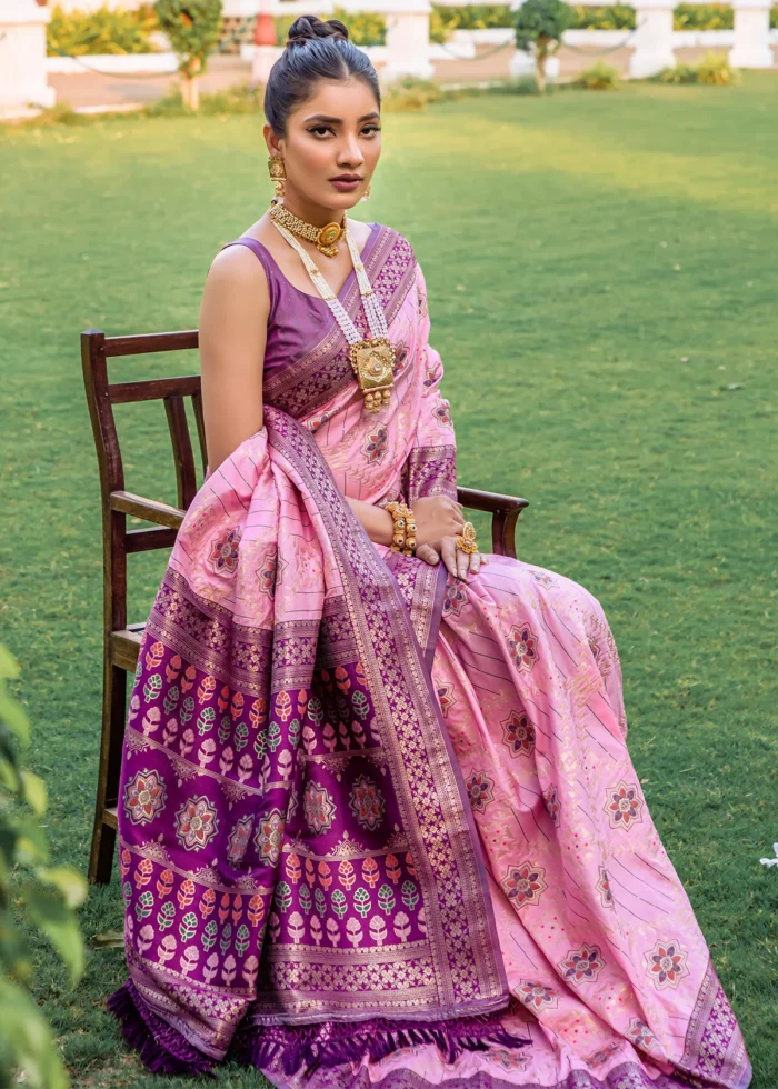 Lotus Pink Patola Silk Saree